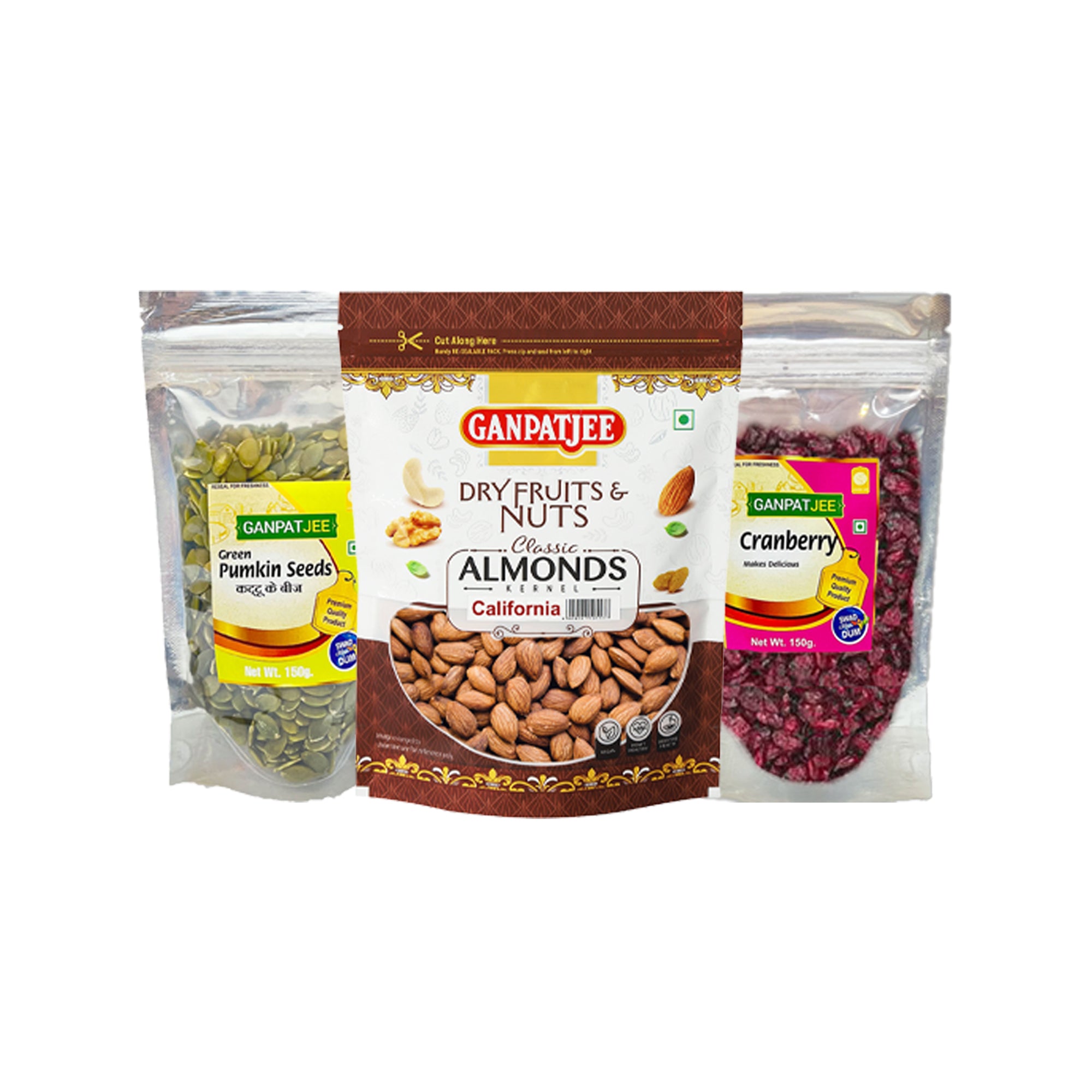 Ganpatjee Nut Berry Seed Combo, California Almonds 250g, Pumkin Seed 150g, Cranberry 150g