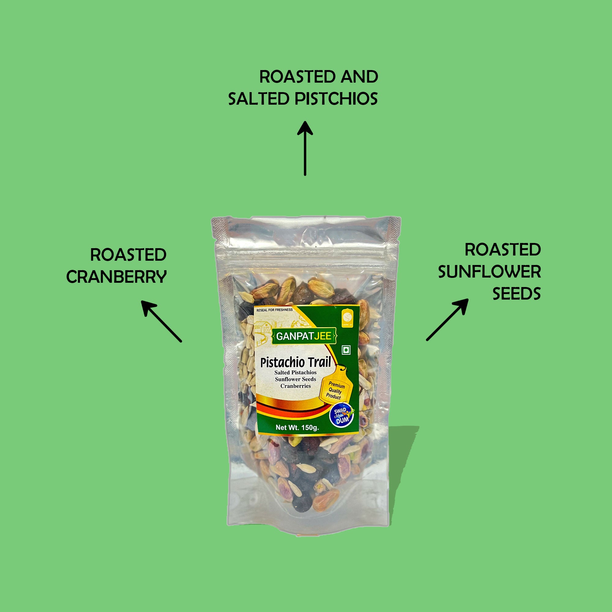 Ganpatjee Pistachio Trail 150G | Unshelled Pista, Sunflower Seeds , Cranberry