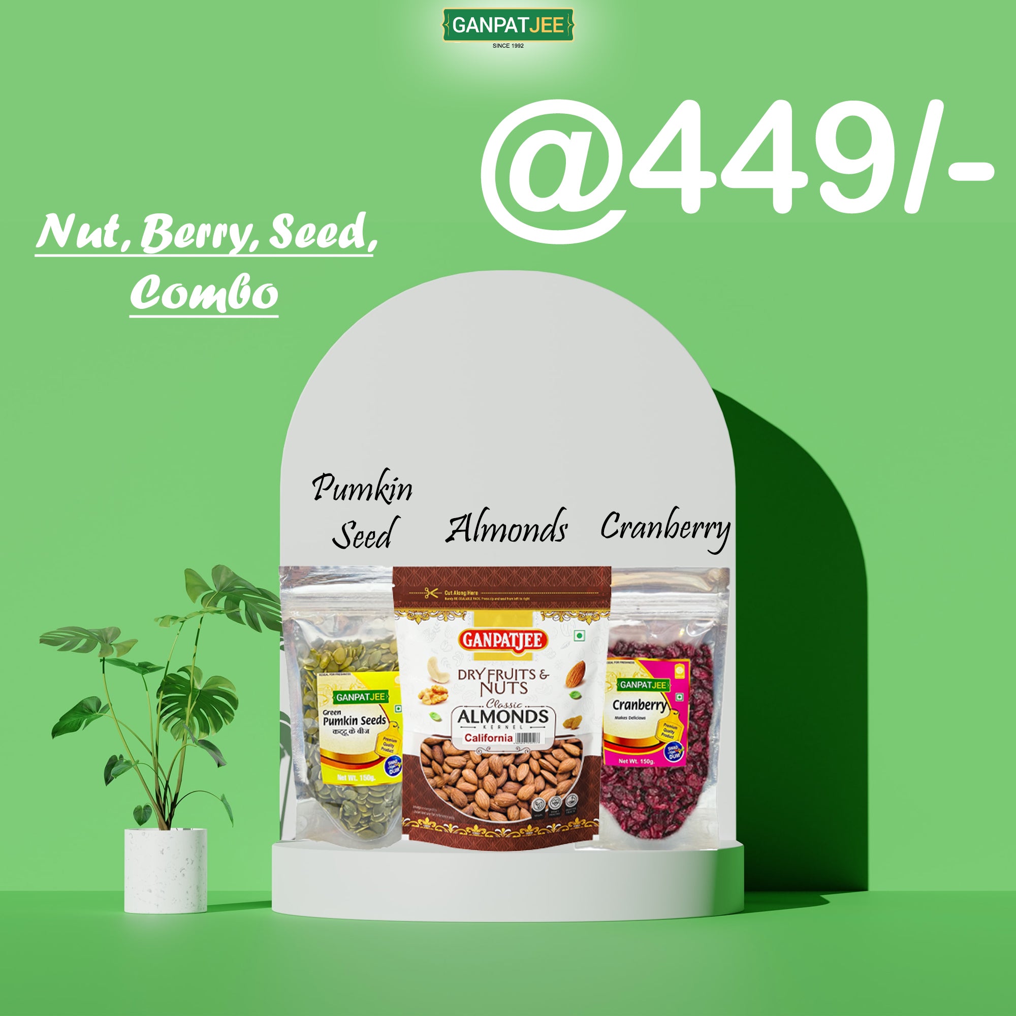 Ganpatjee Nut Berry Seed Combo, California Almonds 250g, Pumkin Seed 150g, Cranberry 150g